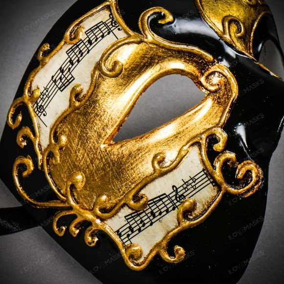 Phantom Of Opera Musical Masquerade Venetian Men Full Mask - Black Gold - Picture 5 of 10